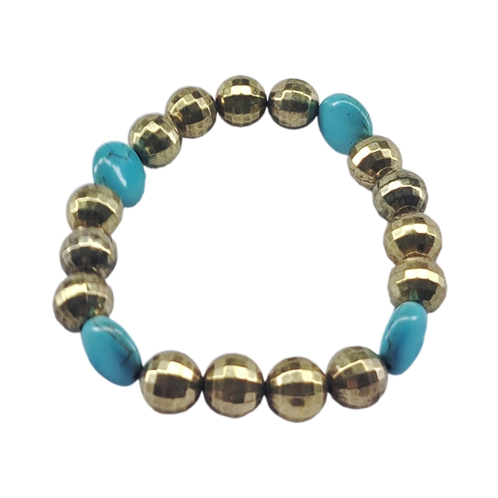 Gold Tone Faceted Bead Stretch Bracelet with Turquoise Accent Beads